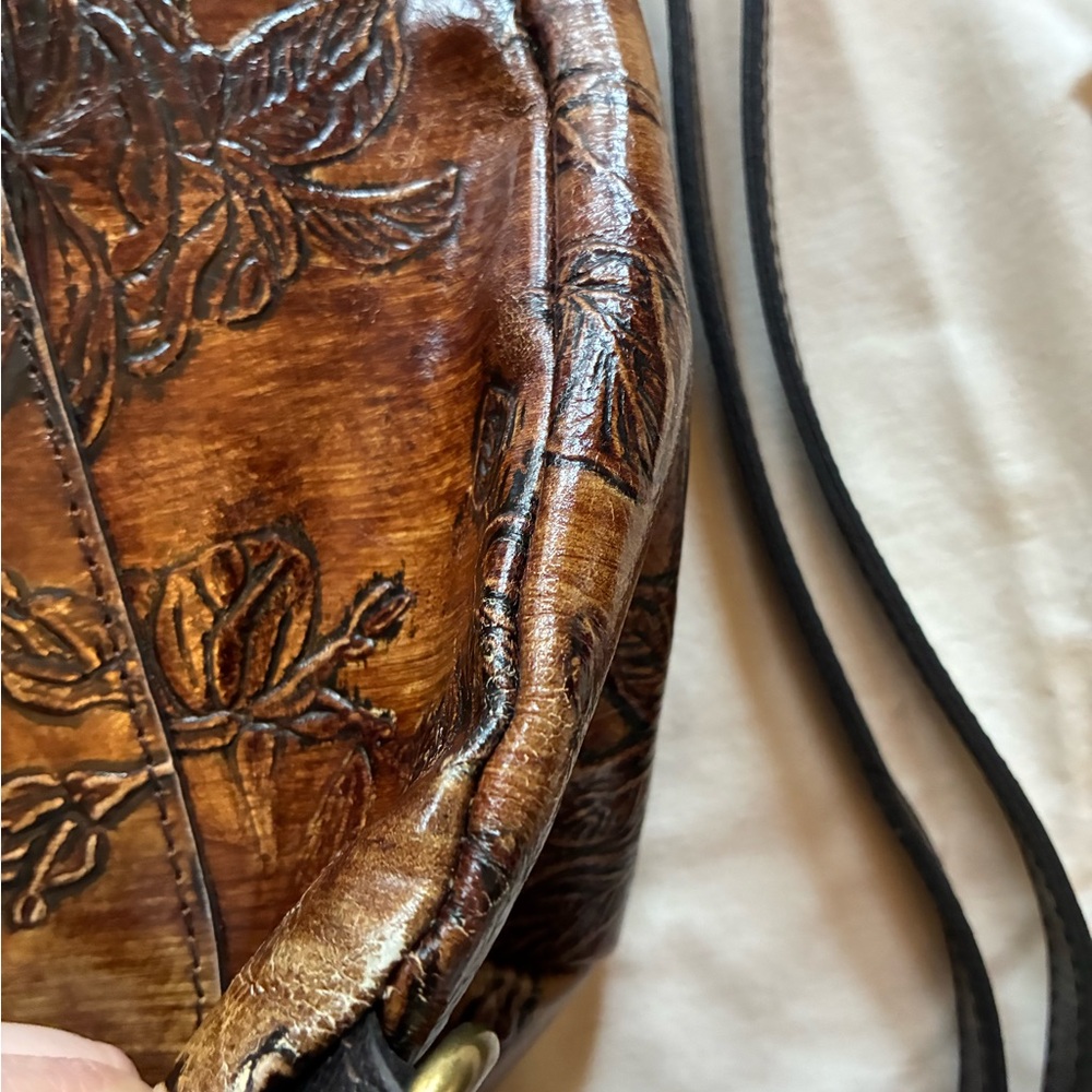 Patricia Nash Brown Embossed Floral Leather Convertible Backpack - Picture 10 of 14